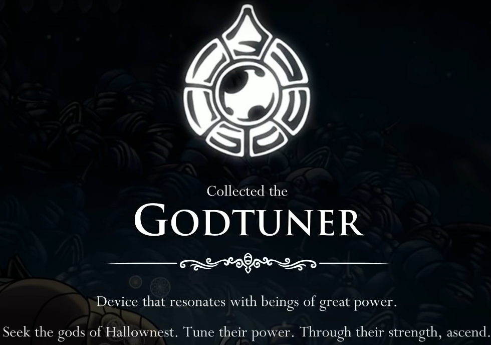 godhome god home godseeker seeker godtuner god tuner hollow knight map whole radiance all charms all bosses all items dream no more embrace the void long nail mark of pride 112% completion essence spirits dream nail warriors whispering root roots nailsmith pale ore resting ground forgotten crossrorads grubs grub grubfather grubhome ancient basin crystal peak colosseum of fools trial of the Conqueror mask shard shards fragment charms charm