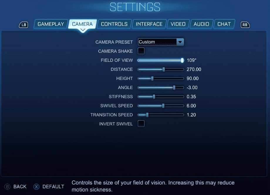 musty rocket league camera settings