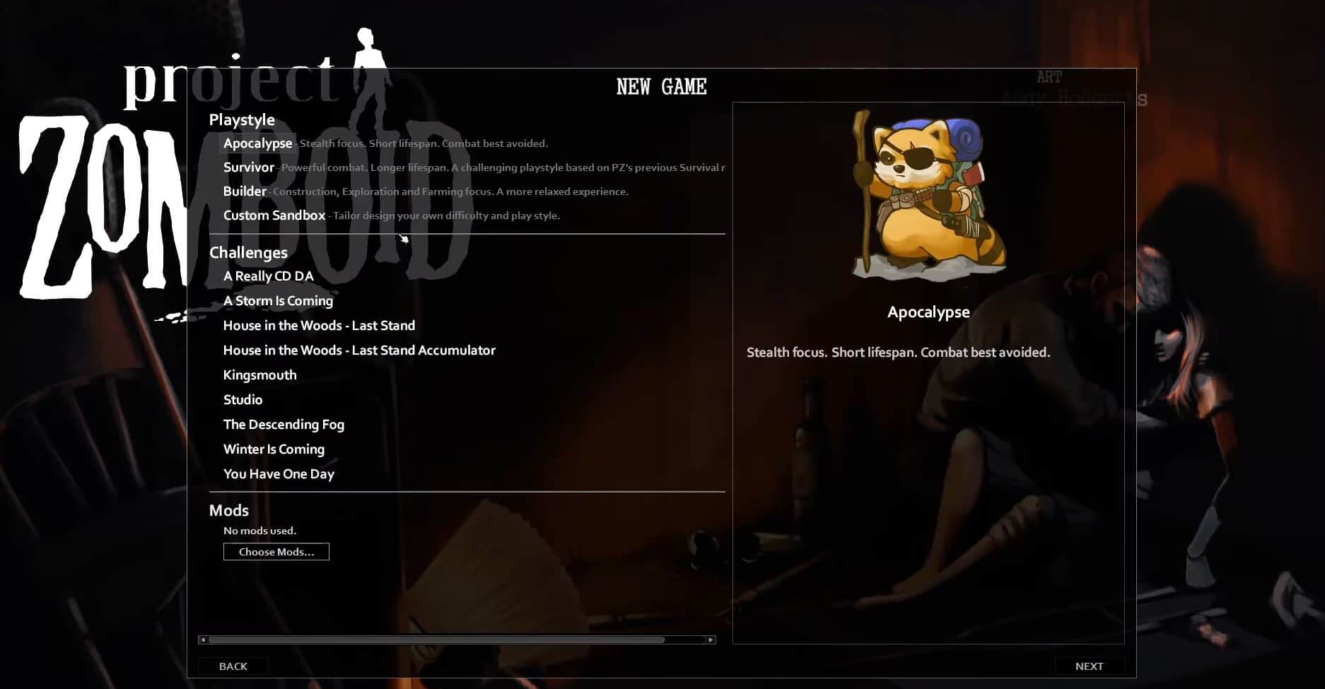Project Zomboid Getting Started Menu