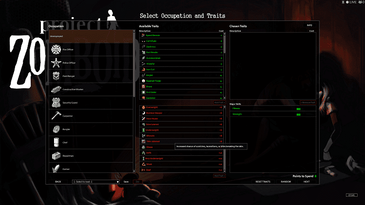 project zomboid negative traits